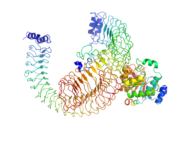 Yersinia outer protein M (34-481) DEAD box RNA helicase DDX3 (51-418) SASREF model