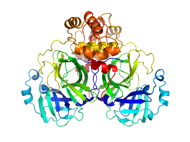 3C-like proteinase from SARS-CoV-2 replicase polyprotein 1a PDB (PROTEIN DATA BANK) model