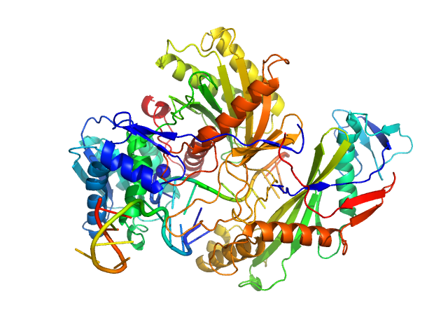 Piwi protein AF_1318 (Archaeoglobus fulgidus AfAgo protein) Uncharacterized protein (AfAgo-N protein containing N-L1-L2 domains) 5'-end phosphorylated DNA oligoduplex, 14 bp (MZ1288) CUSTOM IN-HOUSE model